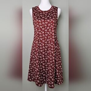 NWOT Fortune + Ivy Women's Burgundy Floral Flowy Sleeveless Midi Dress, SMALL